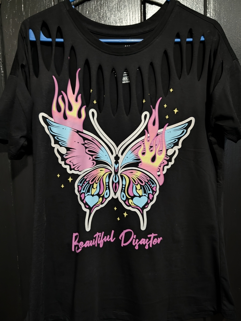 Beautiful Disaster Black Butterfly Cutout Short Sleeve Tee